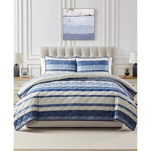 Seventh Studio Blue Stripe 3-Pc King Quilt Set Soft MSRP $100